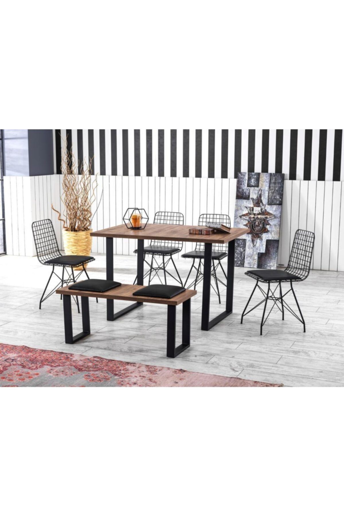 lagom garden yemek masa takimi mutfak masasi cafe masasi 2 adet tel sandalye 1 adet masa 1 adet bench fiyati yorumlari trendyol