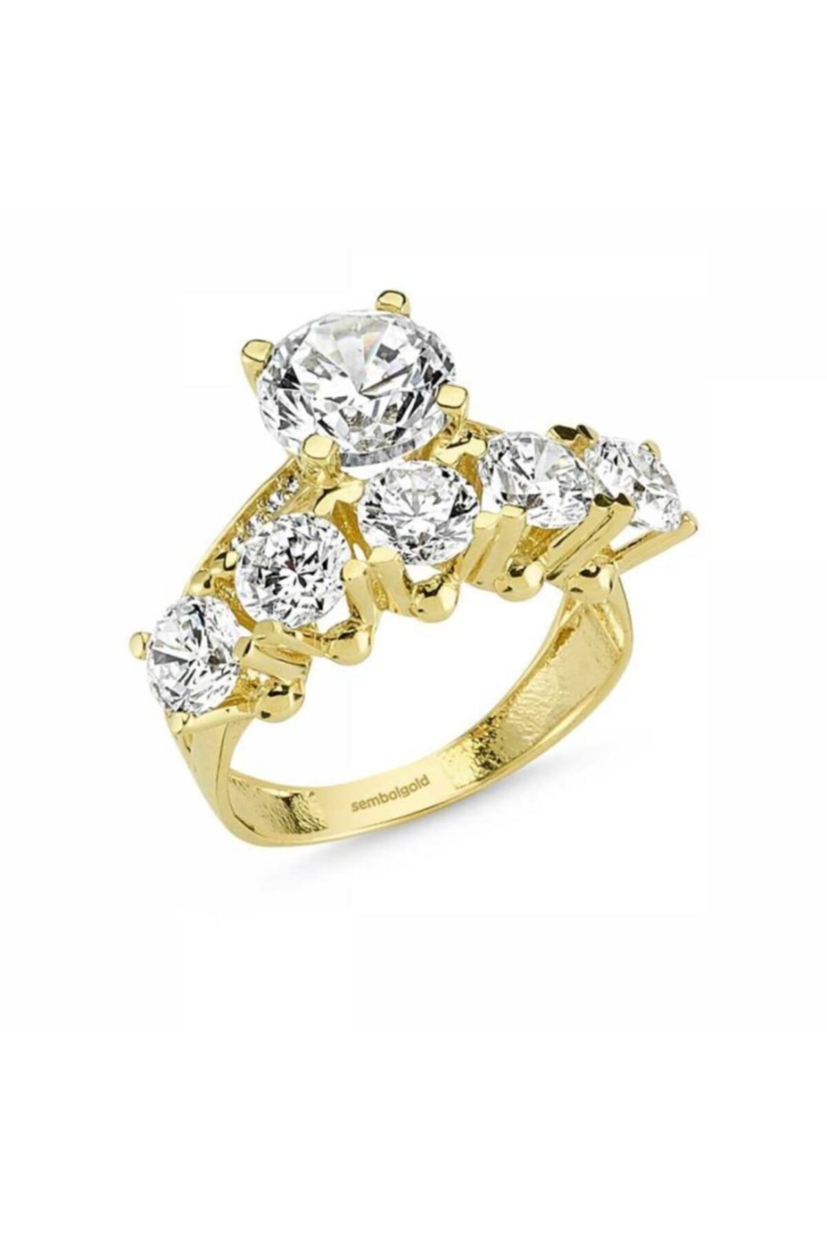 Sembol Gold Altın 5 Taş Tektaş Yüzük Swarovski Taşlı