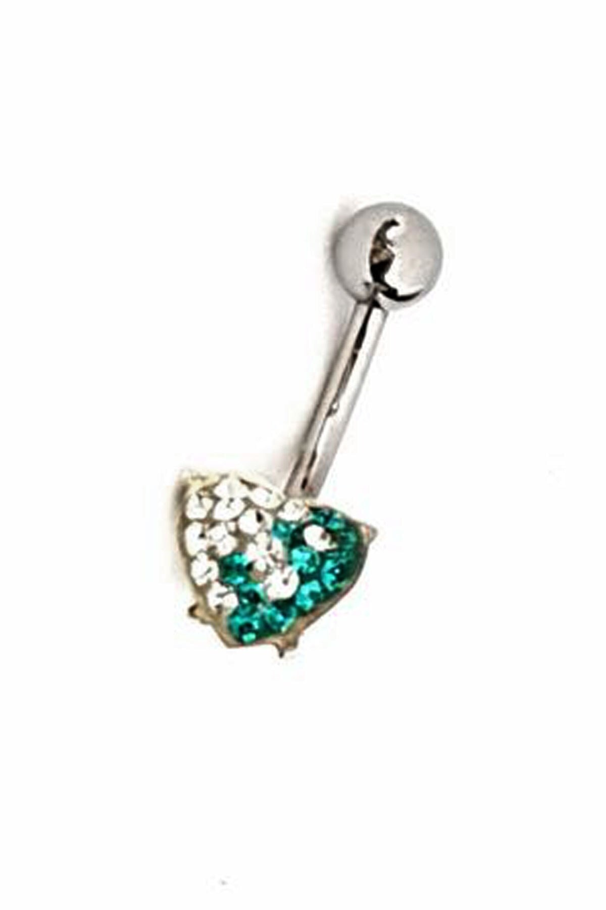 OSESHOP Swarovski Taşlı Kalp Figürlü Gümüş Göbek Piercing