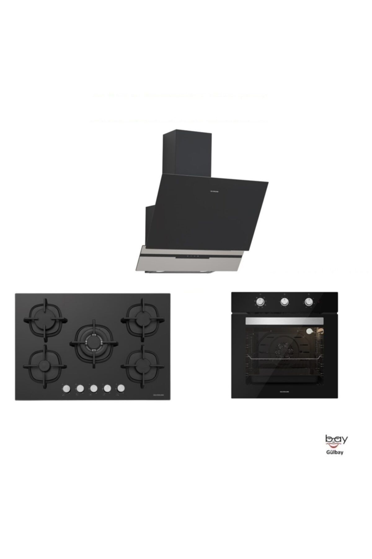 Silverline Siyah Cam Ankastre Set 5 Yıl Garanti (3450 Slımlıne 60+cs5364b01+bo6503b01)