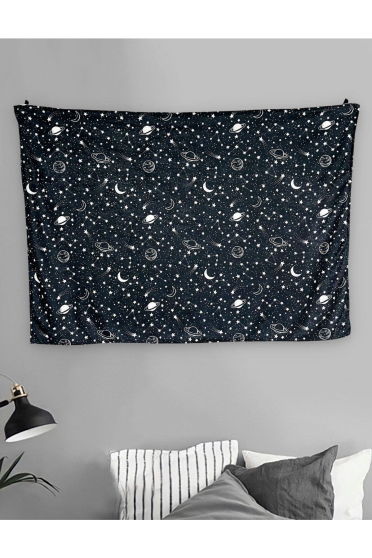 EFBUTİK Siyah Yıldız Kolaj Saturn Duvar Halısı 70x90 Cm