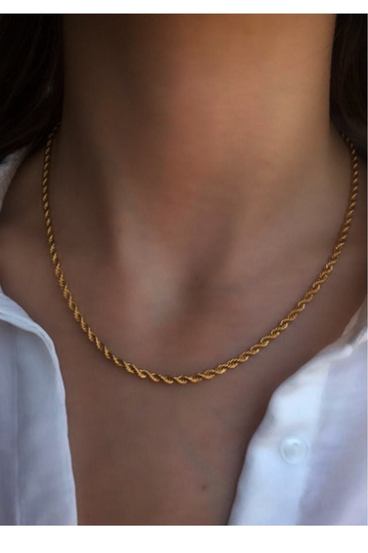 Serpil Jewellery Kadın Altın Sarısı Çelik Burgu Zincir