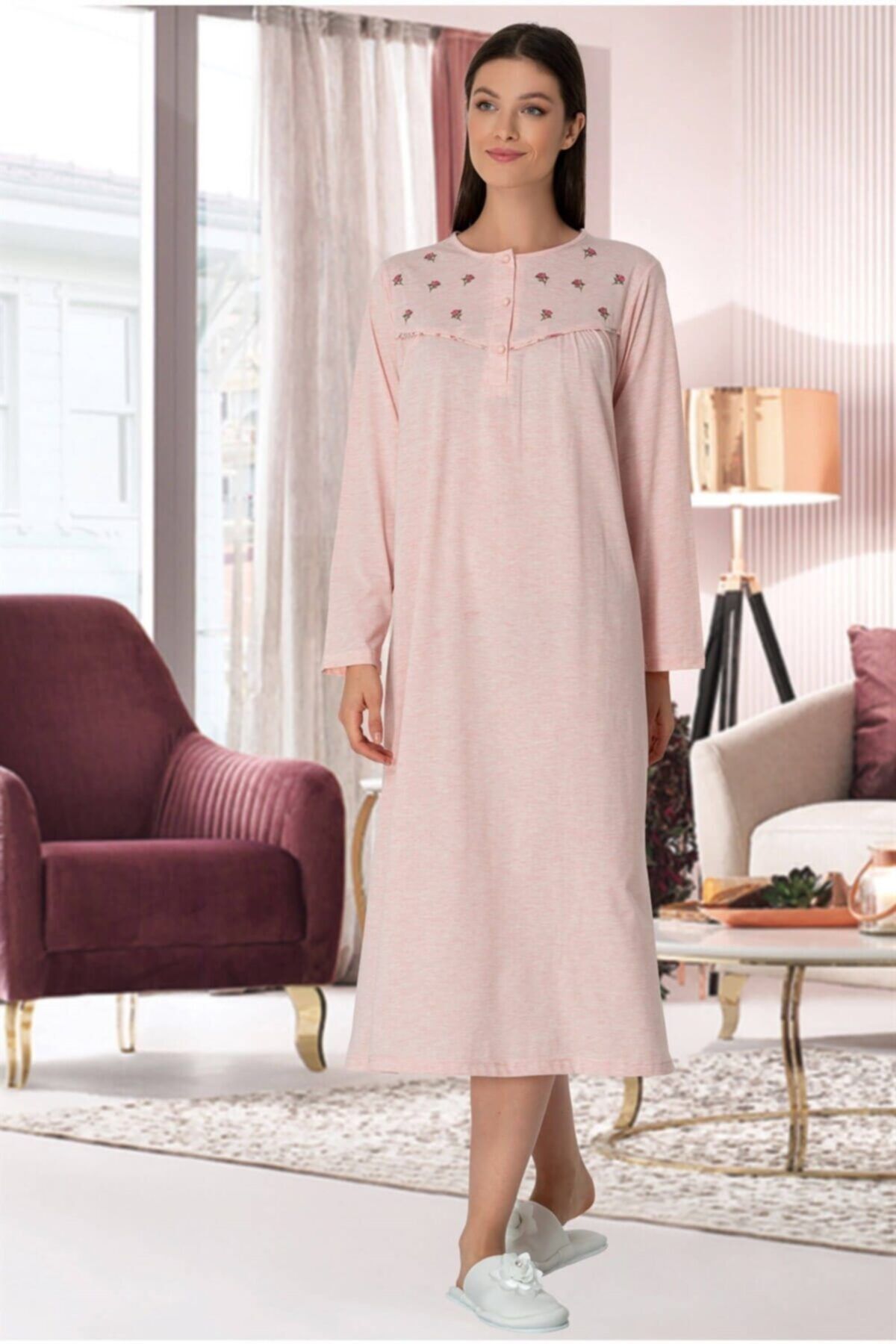 Mecit Pijama By Mecit 5351 Pudra Büyük Beden Gecelik