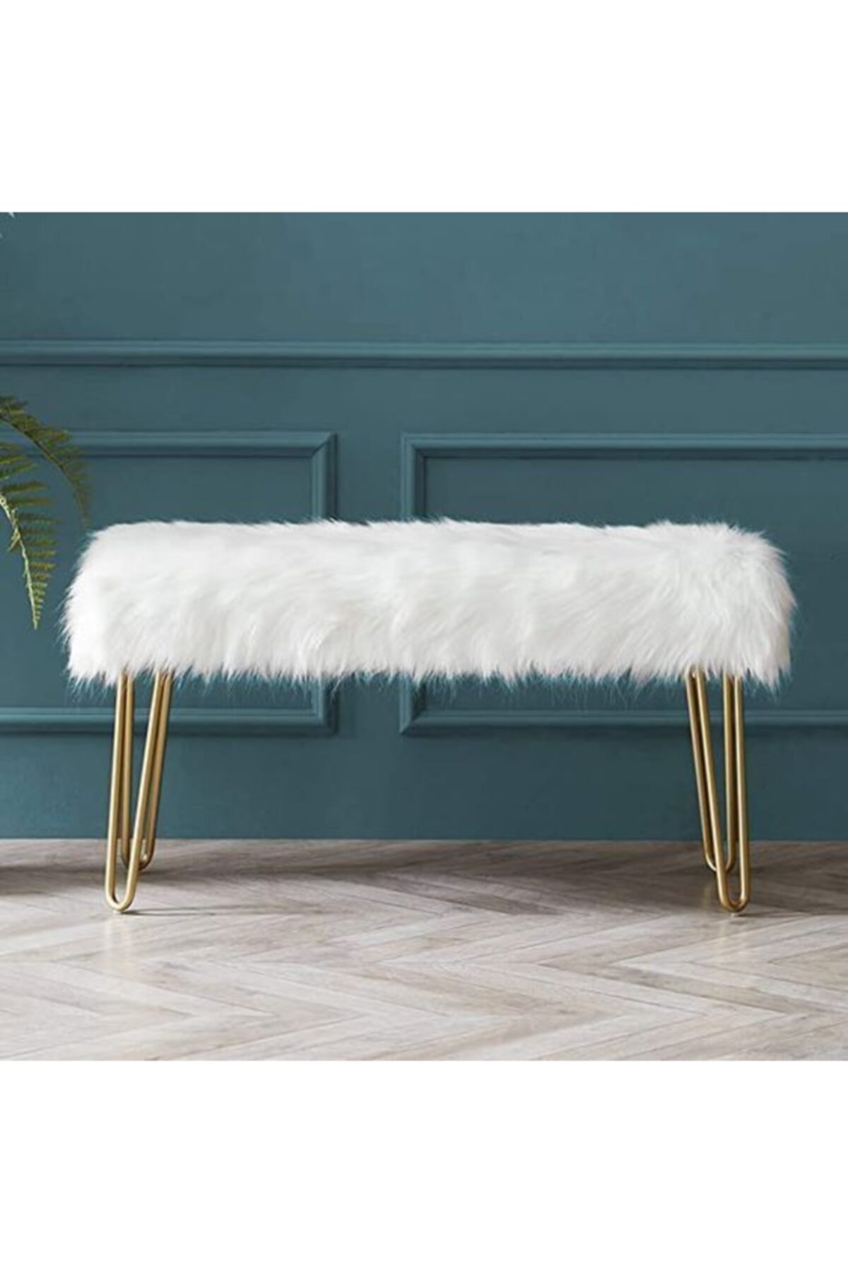 okkored metal gold ayakli tuylu beyaz pelus puf bench gold115209 fiyati yorumlari trendyol
