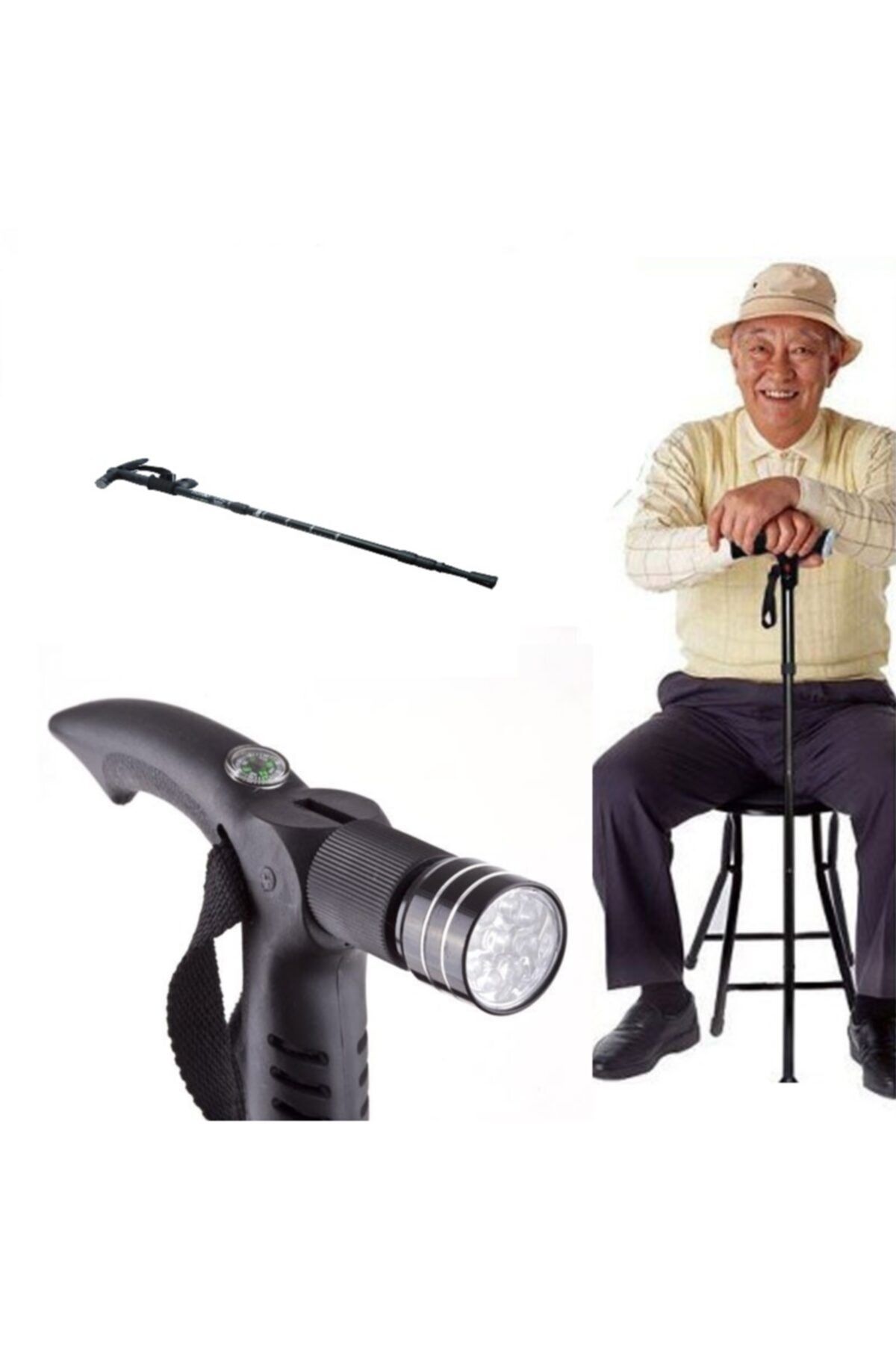 KAYAMU Işıklı & Pusulalı Katlanabilir Baston