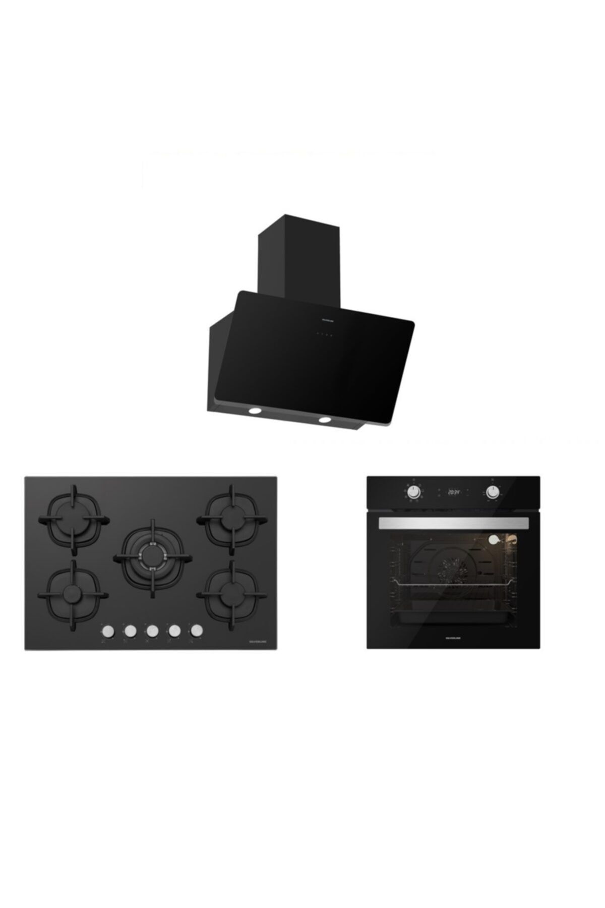 Silverline Siyah Cam Ankastre Set 5 Yıl Garanti (3457 Soho 60+cs5364b01+bo6504b01)