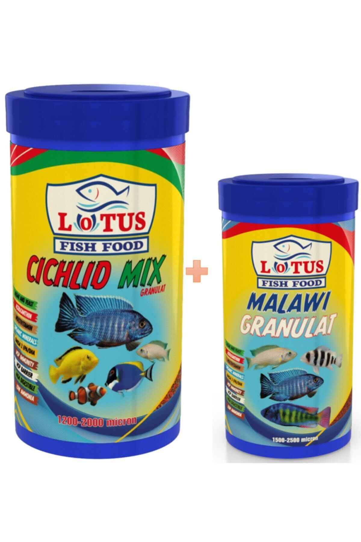Lotus Cichlid Mix 1000 ml + Malawi Granulat 250 ml Balık Yemi