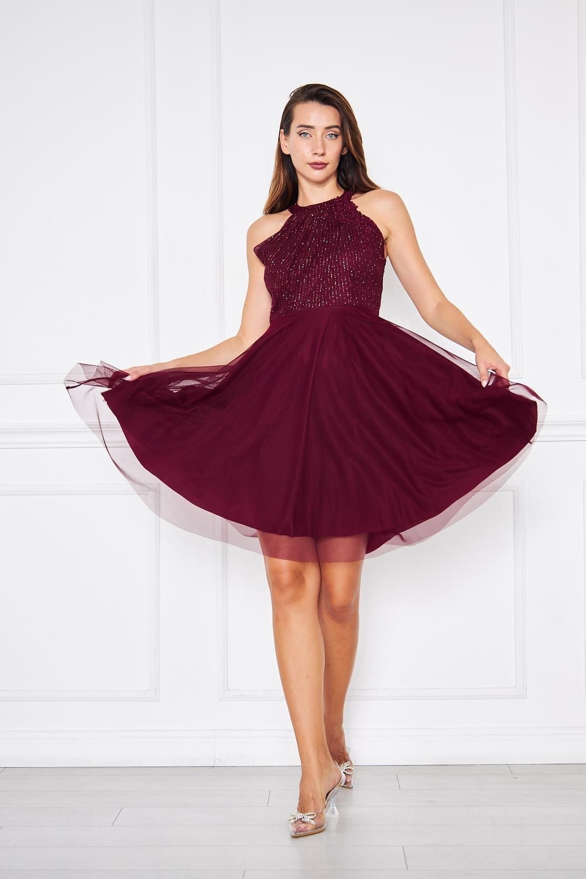 Ceylen Evening Prom Dress Burgundy Mini Trendyol