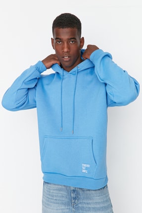 Mavi Oversize/Geniş Kesim Kapüşonlu İçi Polar/Sıcak Tutan Sweatshirt TMNAW21SW2005 Image 4