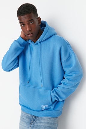 Mavi Oversize/Geniş Kesim Kapüşonlu İçi Polar/Sıcak Tutan Sweatshirt TMNAW21SW2005 Image 1