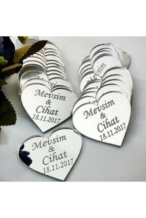 3 Cm Kalp Pleksi Ayna Etiket - Söz - Nişan - Nikah Şekeri Süsleme Malzemesi 10 Adet Image 0