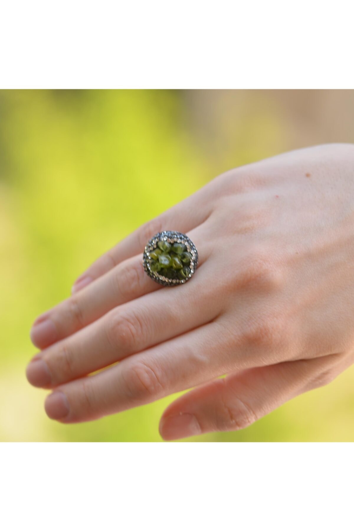 Taş Sandığı Zebercet Taşı Ayarlamalı Yüzük - Peridot Taşı