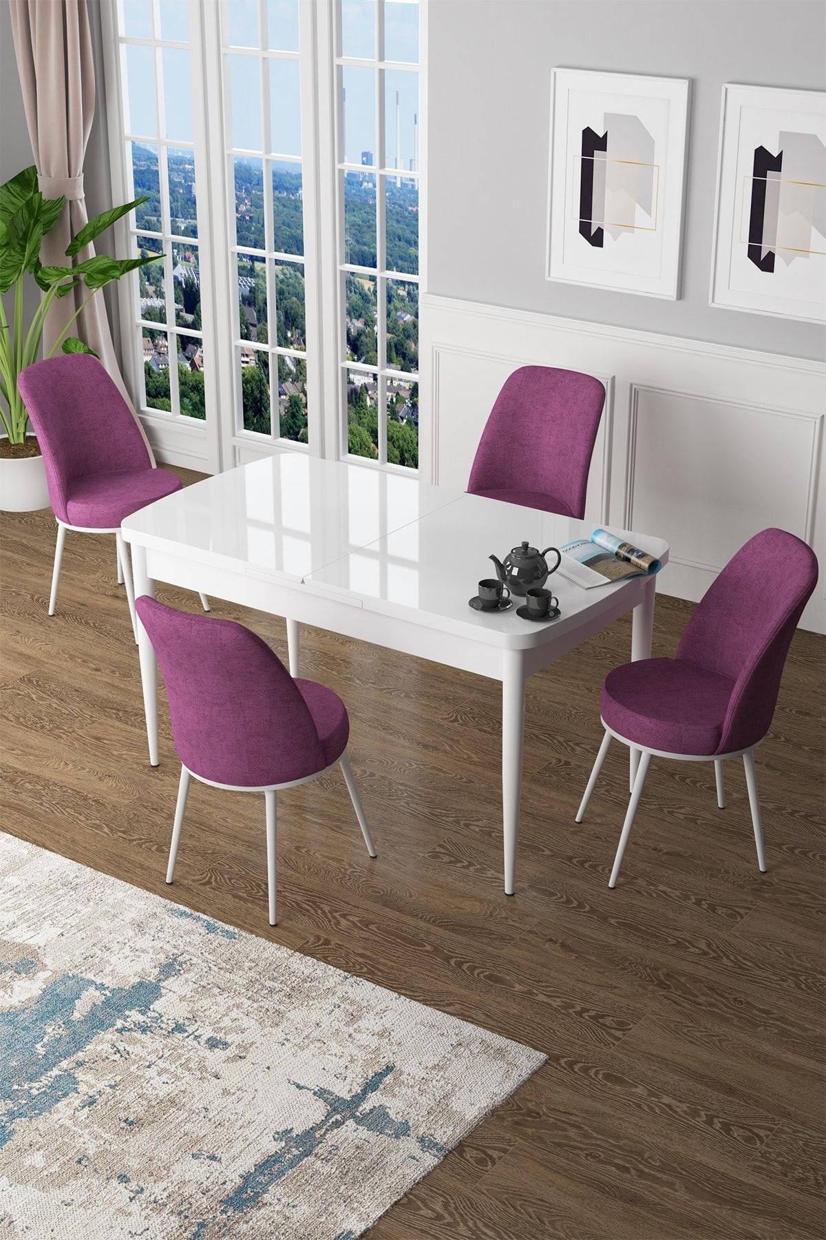 canisa concept zen serisi mdf acilabilir mutfak masa takimi beyaz masa 4 mor sandalye fiyati yorumlari trendyol