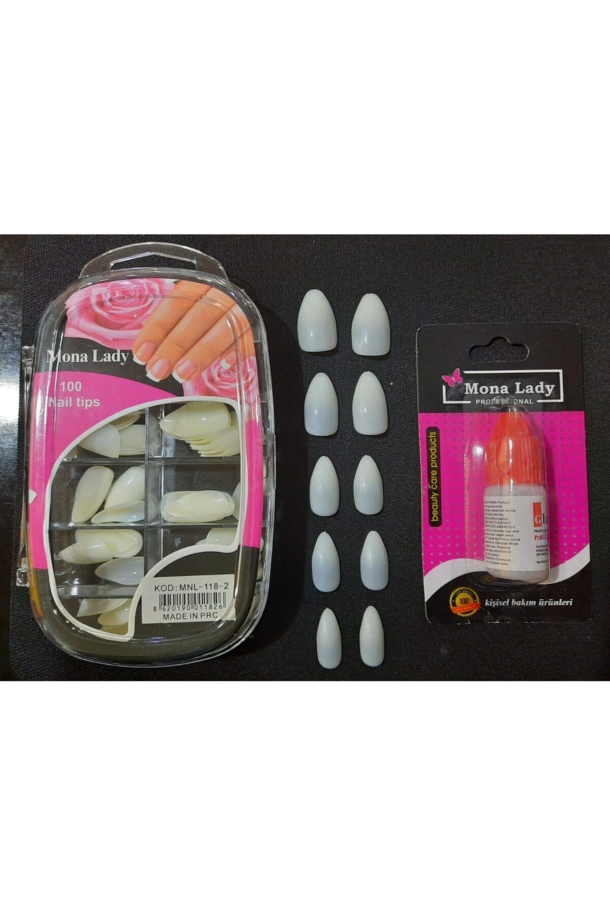 Mona Lady Takma Tırnak Krem Renk Boyanabilir Set Sivri 100 Adet + Yapıştırıcı 118-2