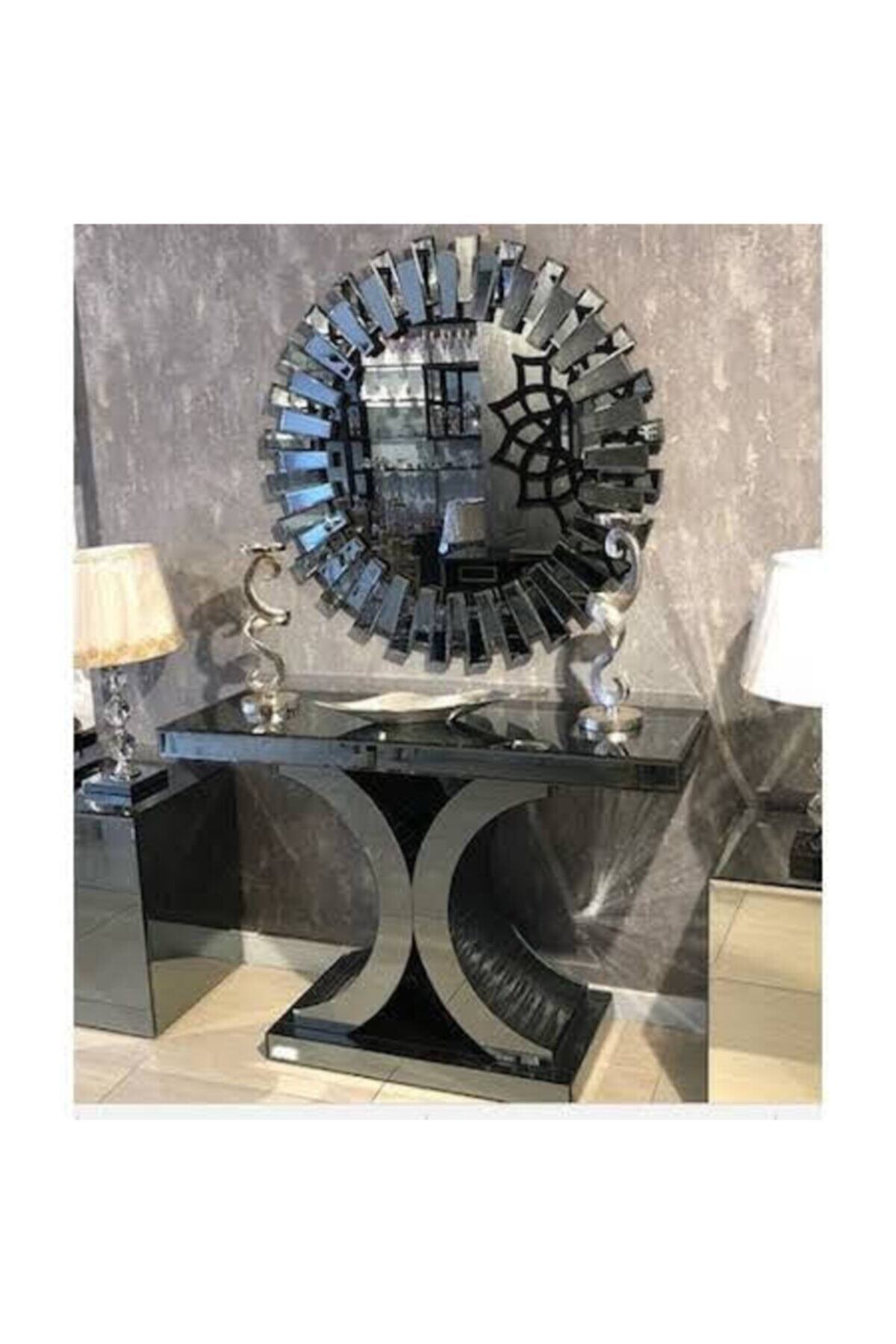 Görkem Dresuar 90x35 Cm & Dekoratif Ayna Çerçevesi 80x80 Cm 2 Li Set Füme Aynalı