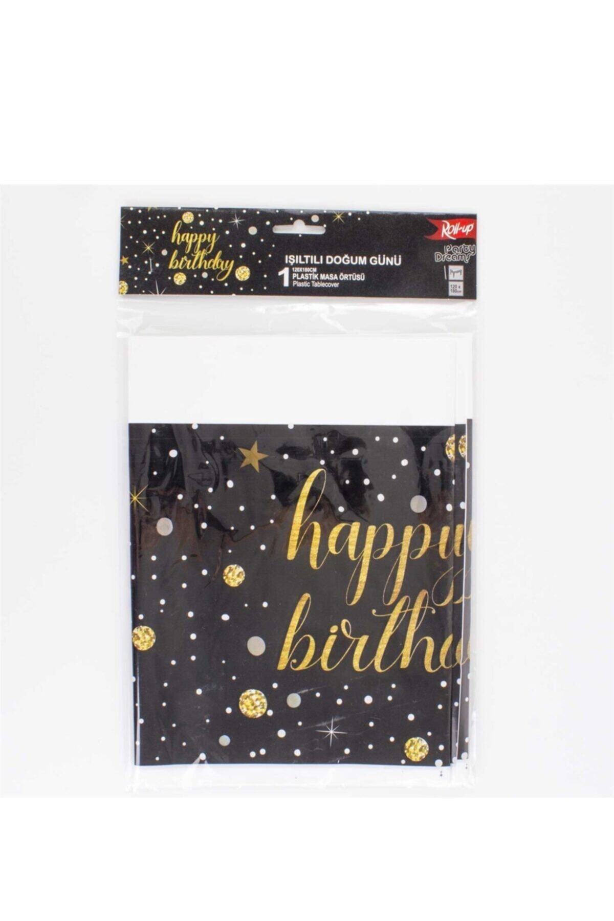 MGA SHOP Happy Birthday Masa Örtüsü Siyah Yıldızlı 120x180 Cm