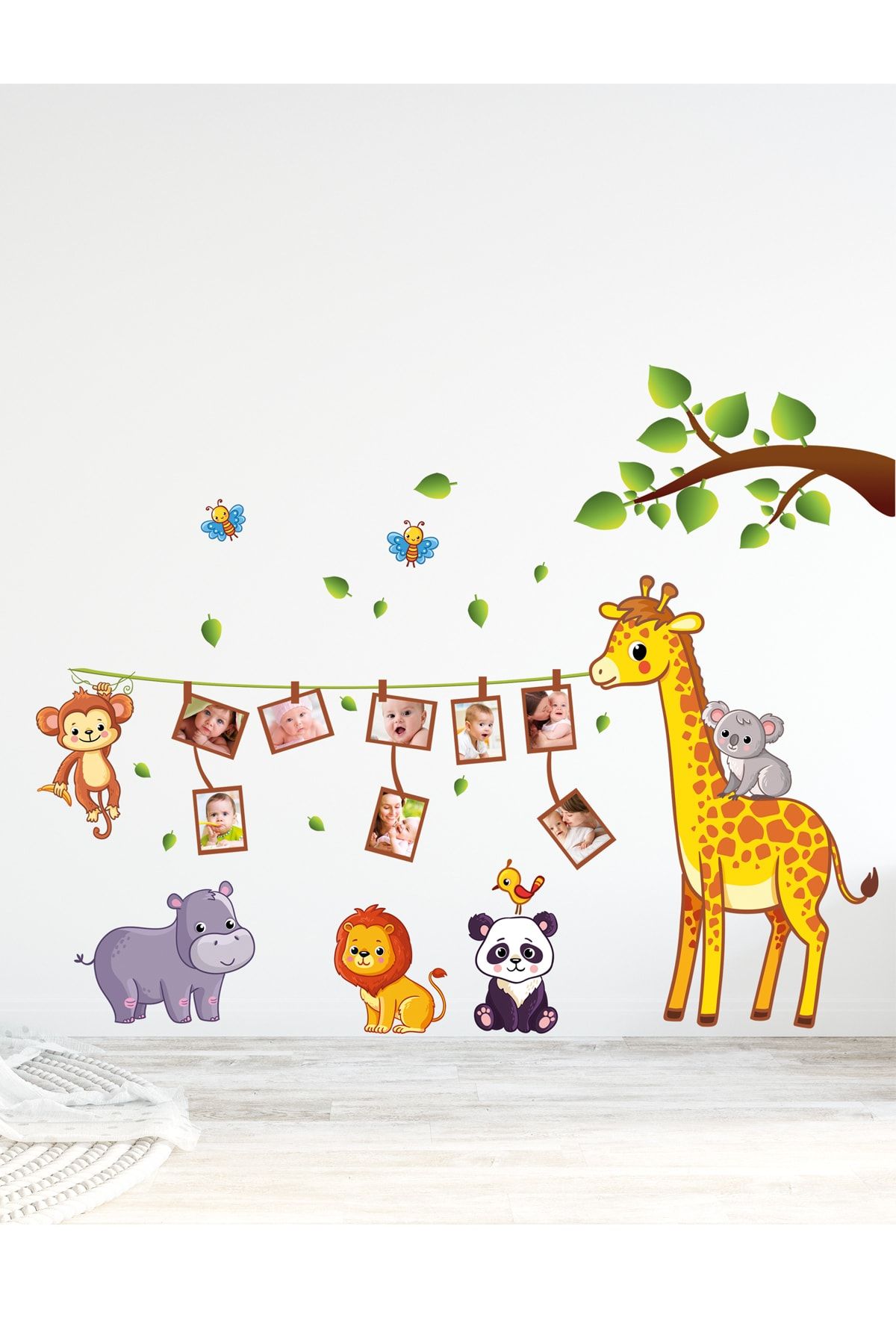 Sim Tasarım Sevimli Hayvanlar Soy Ağacı Fotoğraf Çerçeve Görünümlü Duvar Sticker - Sim34 -