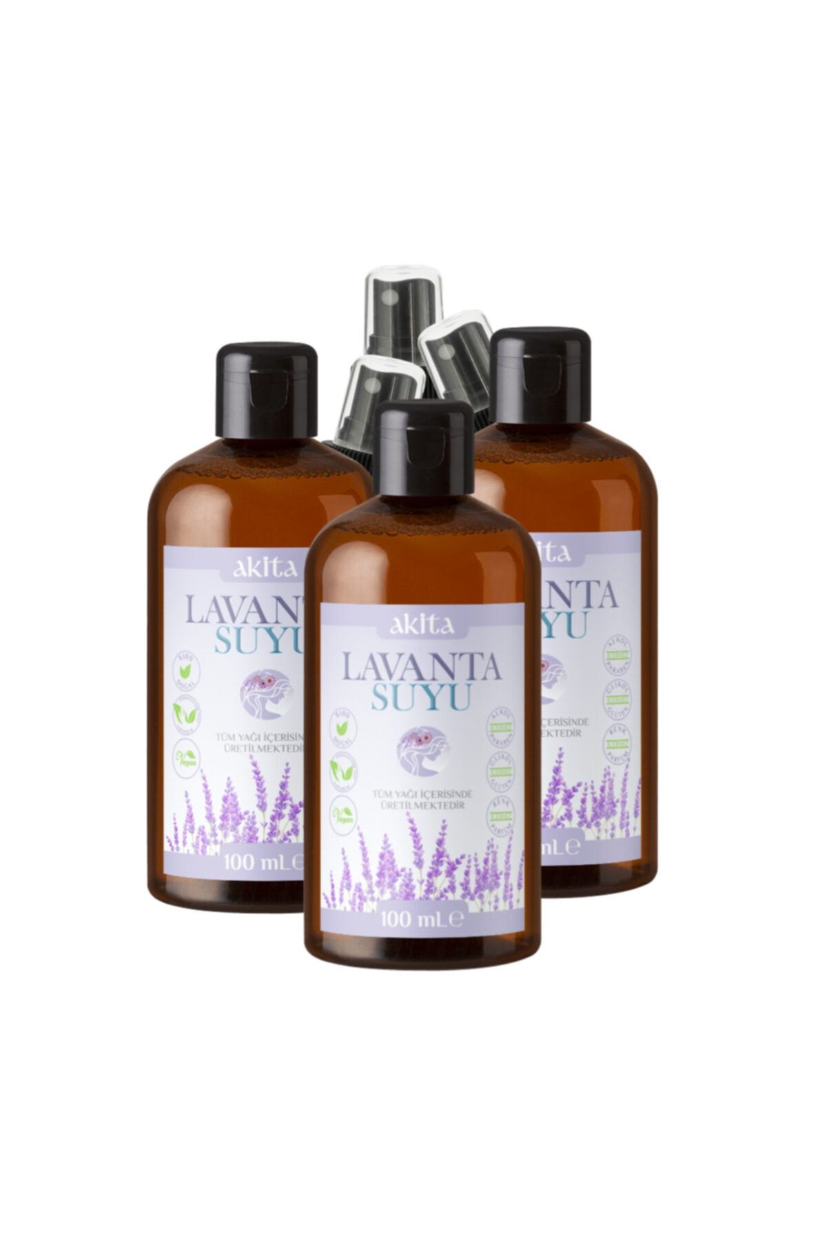 Akita % 100 Doğal Yağı Alınmamış Lavanta Suyu Cam Şişe 3x100ml