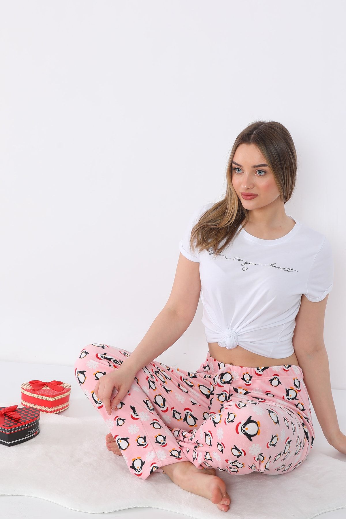 Arvin Kadın Kadife K.penguen Baskılı Pijama Altı