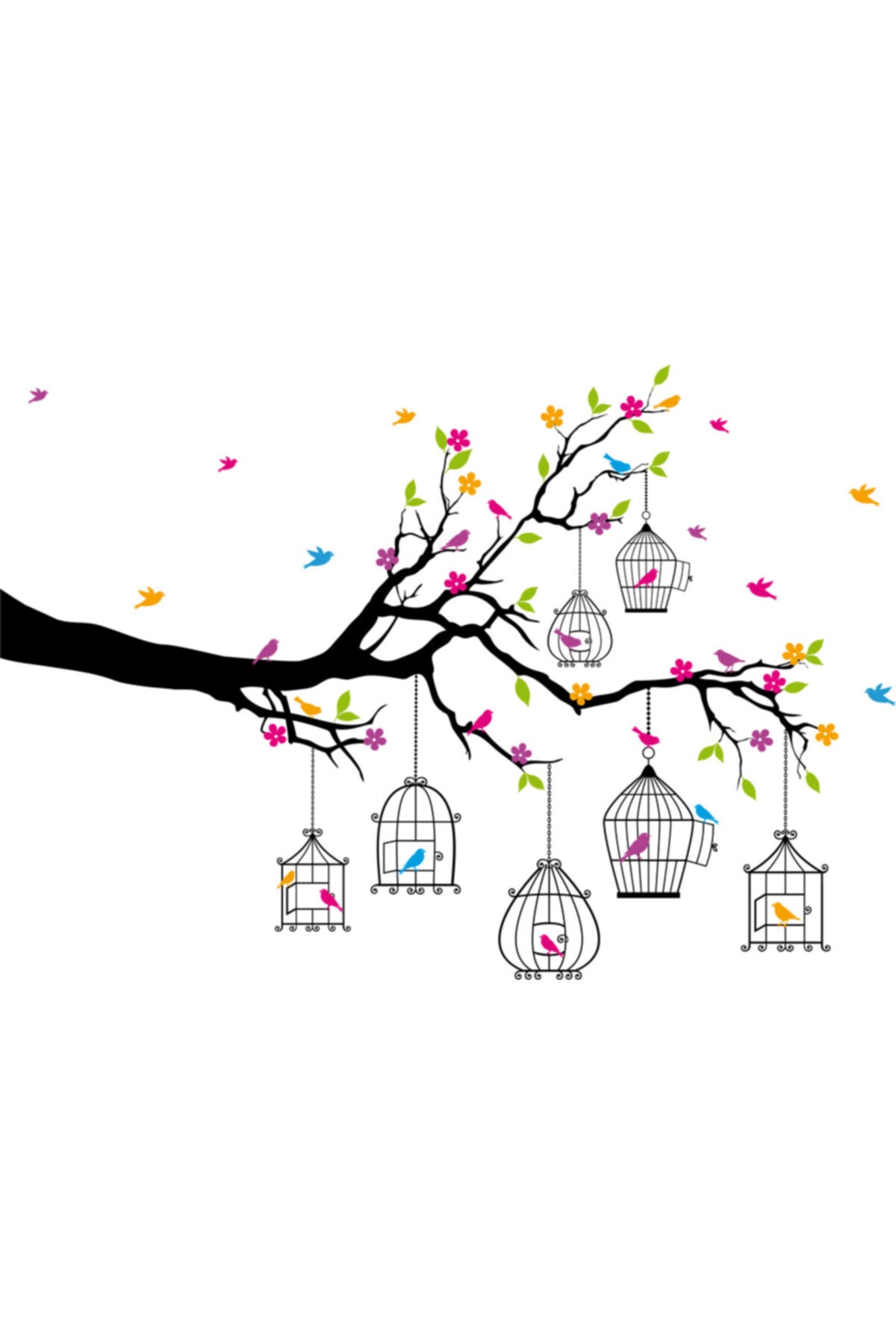 Fec Reklam Ağaç Dalında Kuş Kafesleri Duvar Dolap Pencere Sticker