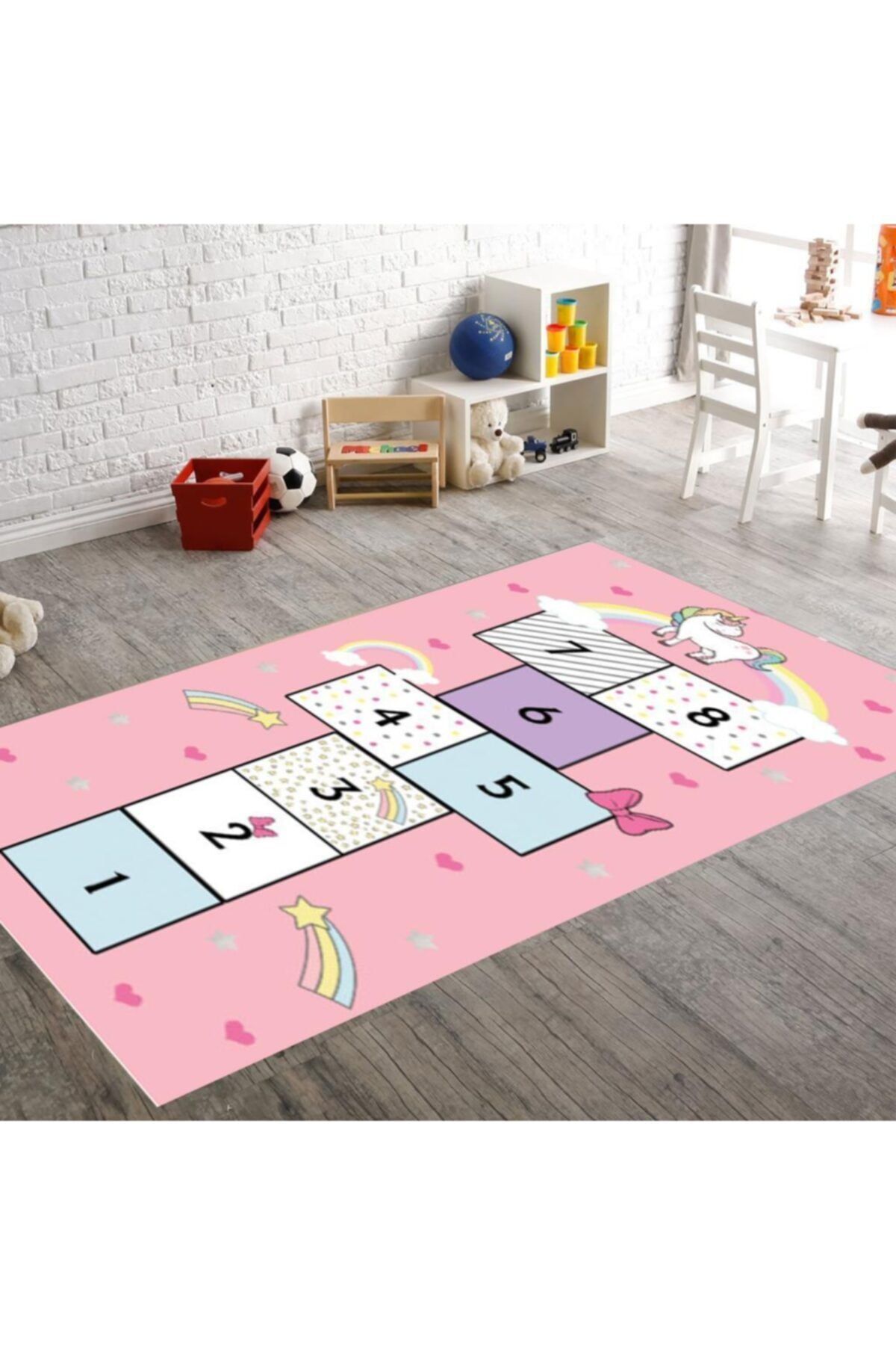 cocuk odasi halisi unicorn seksek gok kusagi desenli kaymaz hali