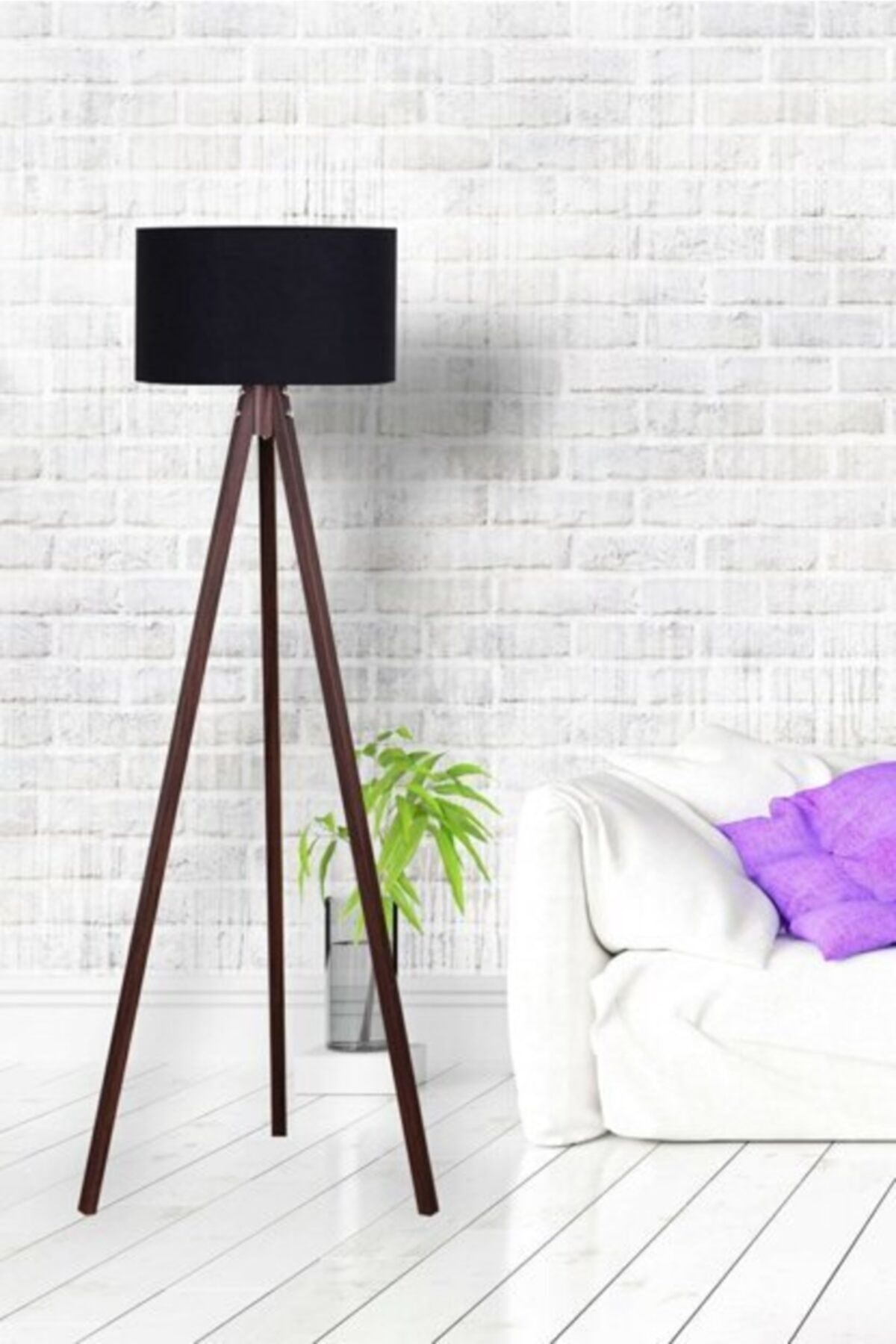 casabellahome 3 Ayaklı Tripod Lambader Abajur Siyah Başlik