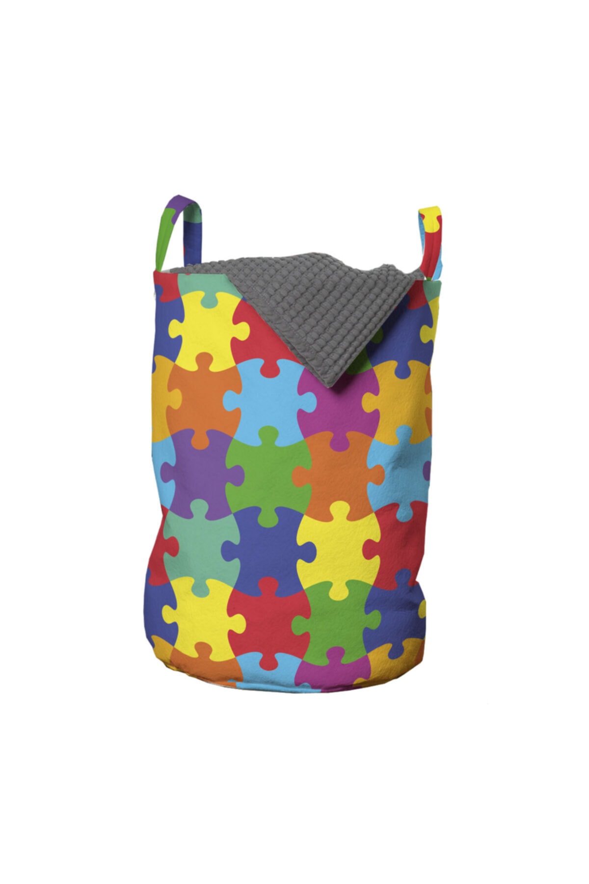 Rengirenk Renkli Çamaşır Sepeti Çocuksu Tasarım Rengarenk Puzzle Parçaları
