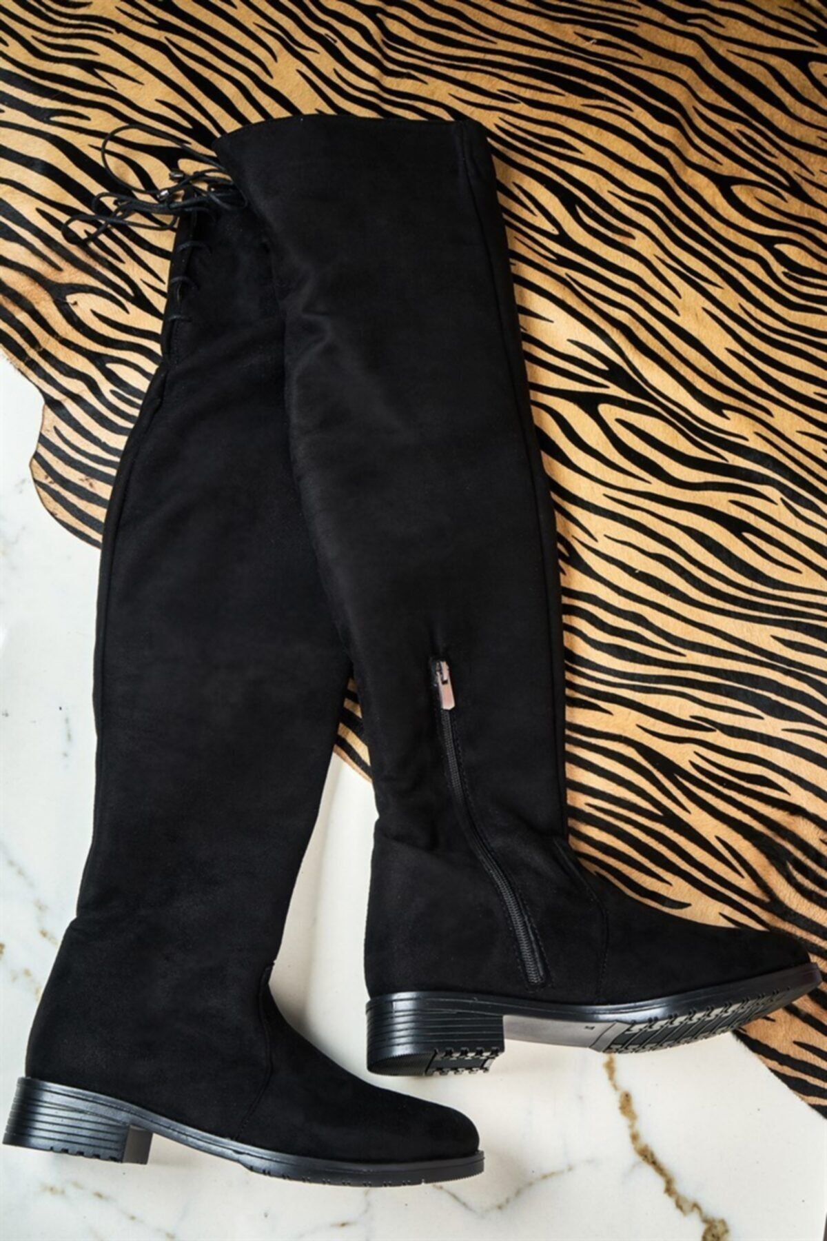 Bambi Siyah Süet Kadın Çizme K0640165265