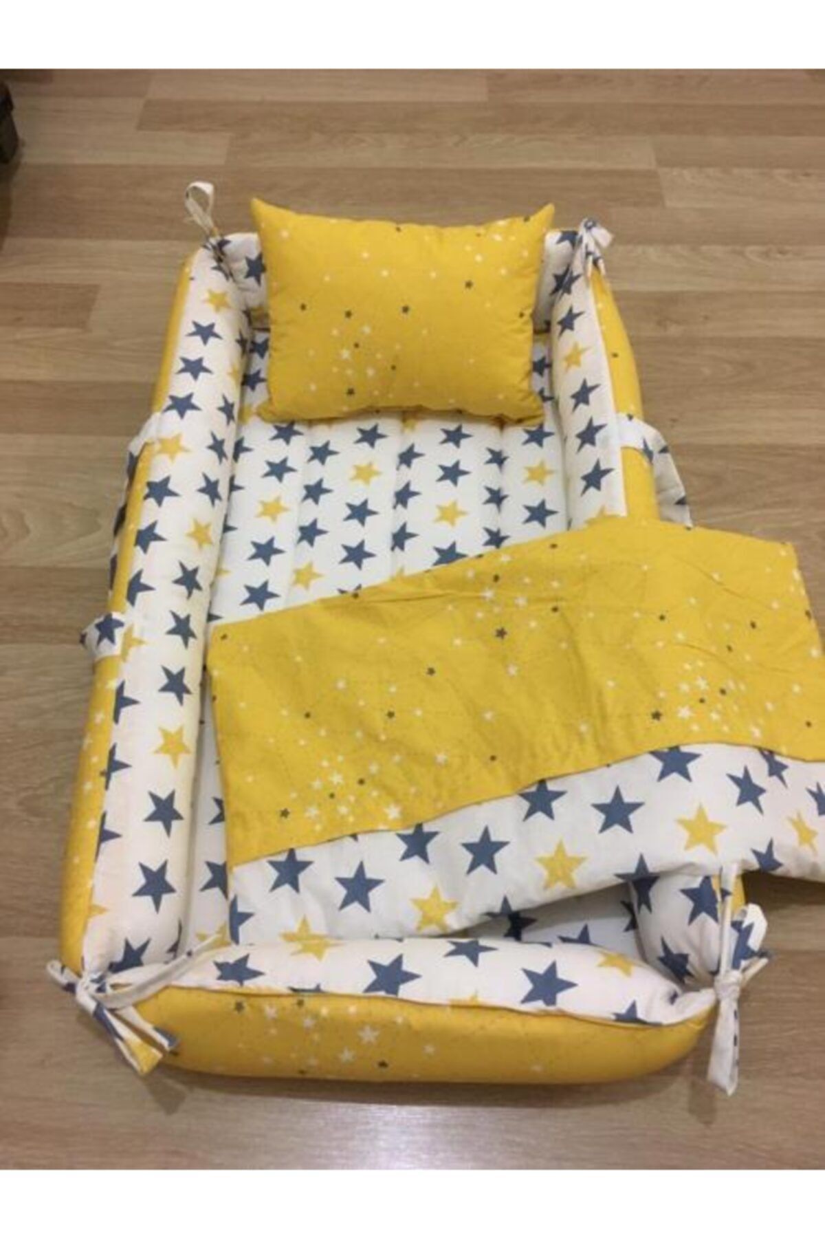 Balamira Sarı Yıldızlı 3 Parça Babynest Seti Yatak Yastık Pike