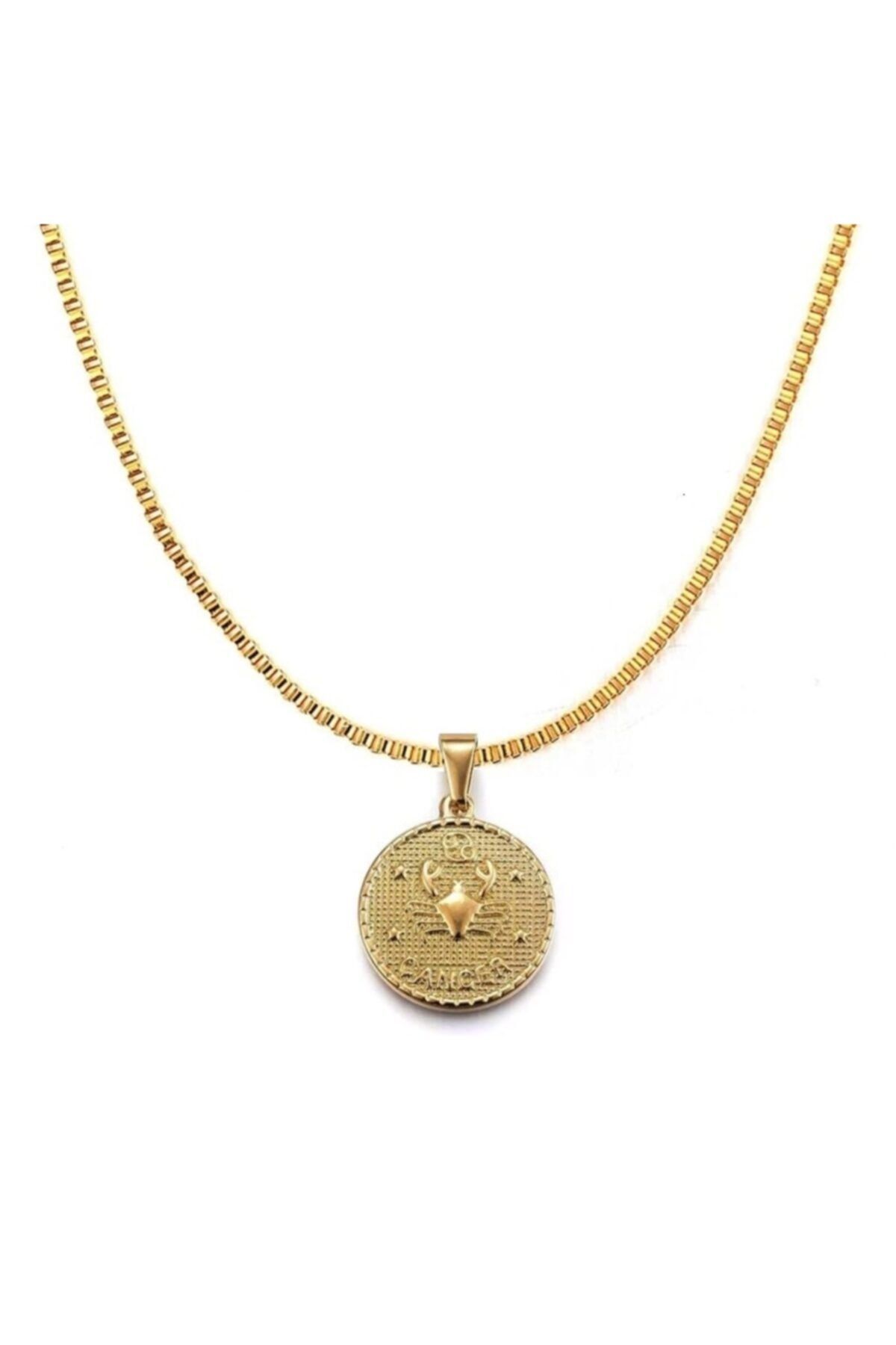 ehobim Zodiac Madalyon Yengeç Burçlu Çelik Kolye Uzun Çelik Zincirli 70cm
