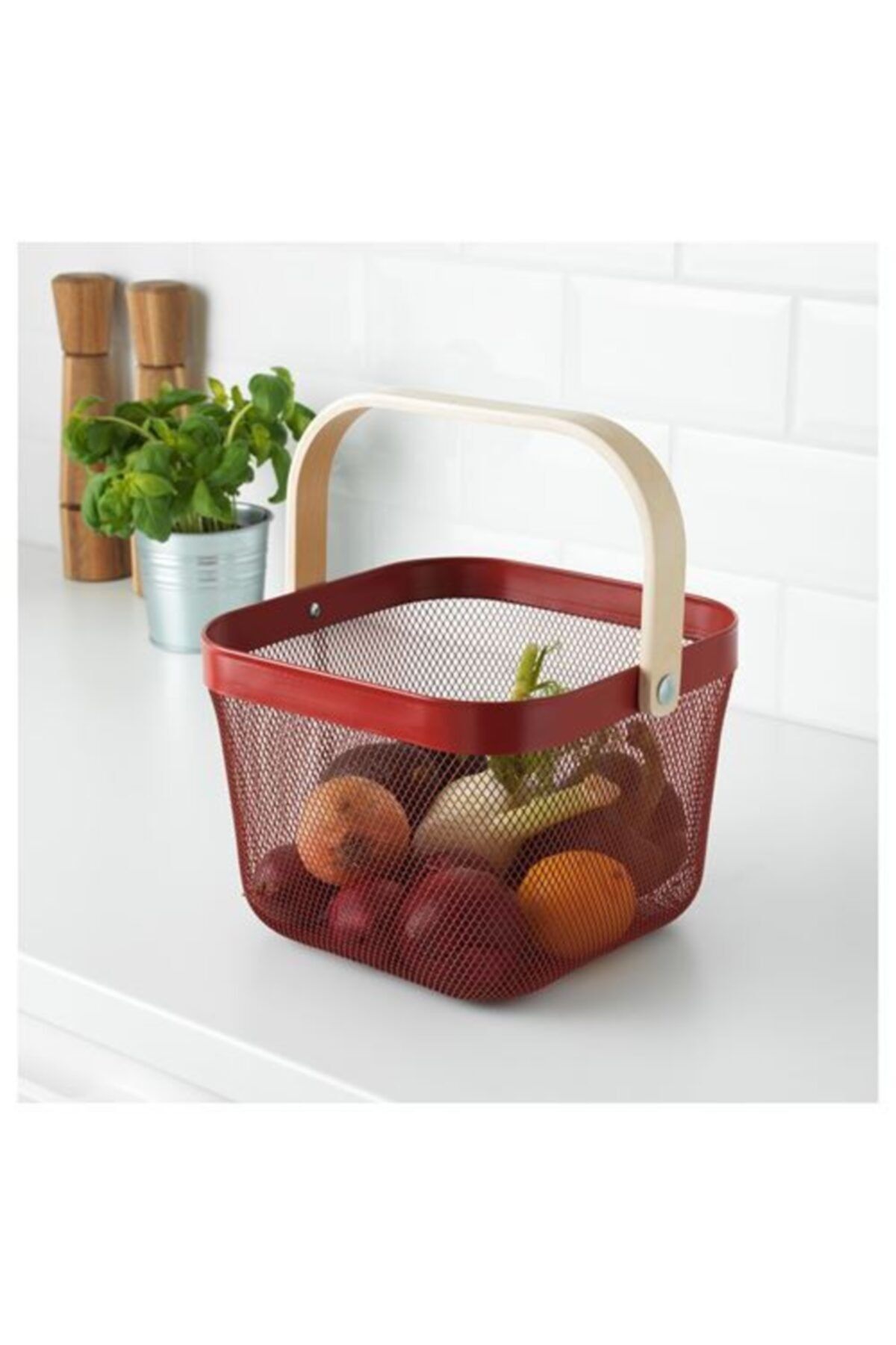 ikea cok amacli sepet meridyendukkan meyve veya duzenleme sepet kirmizi renk 25x26x18 cm celik fiyati yorumlari trendyol