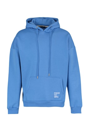 Mavi Oversize/Geniş Kesim Kapüşonlu İçi Polar/Sıcak Tutan Sweatshirt TMNAW21SW2005 Image 6