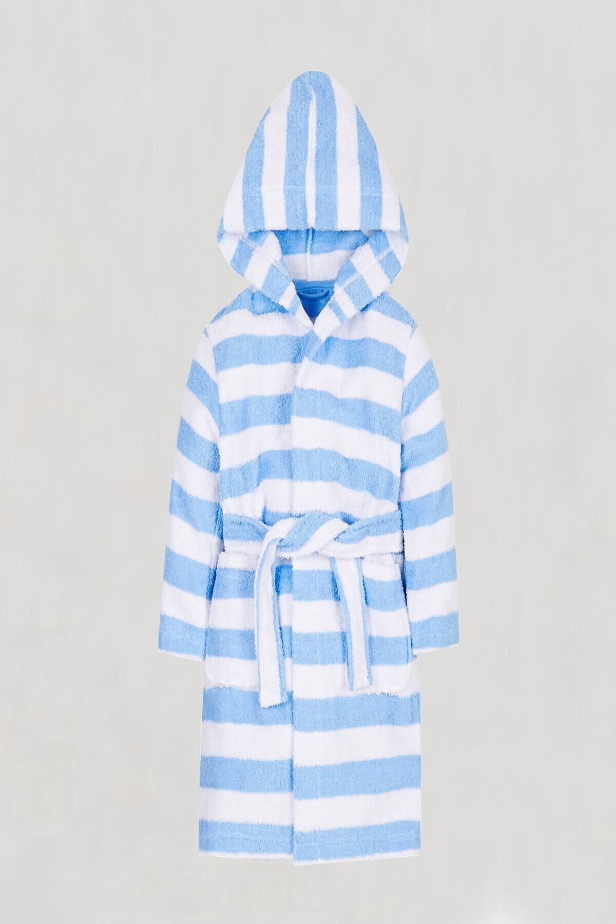 Mothercare Children s Blue Striped Full Sleeve Hooded Bathrobe