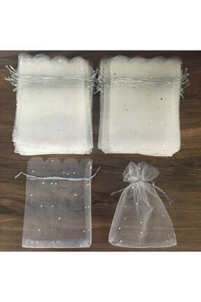 25’li Kırık Beyaz Tül Kese Organze Pullu Çerez Kesesi 12x14 Cm (25 Adet) Image 0