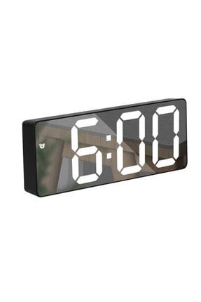 Masa Saati Led Dijital Termometre Alarm Ses Kontrolü Aynalı Takvim Gece Modu Image 0