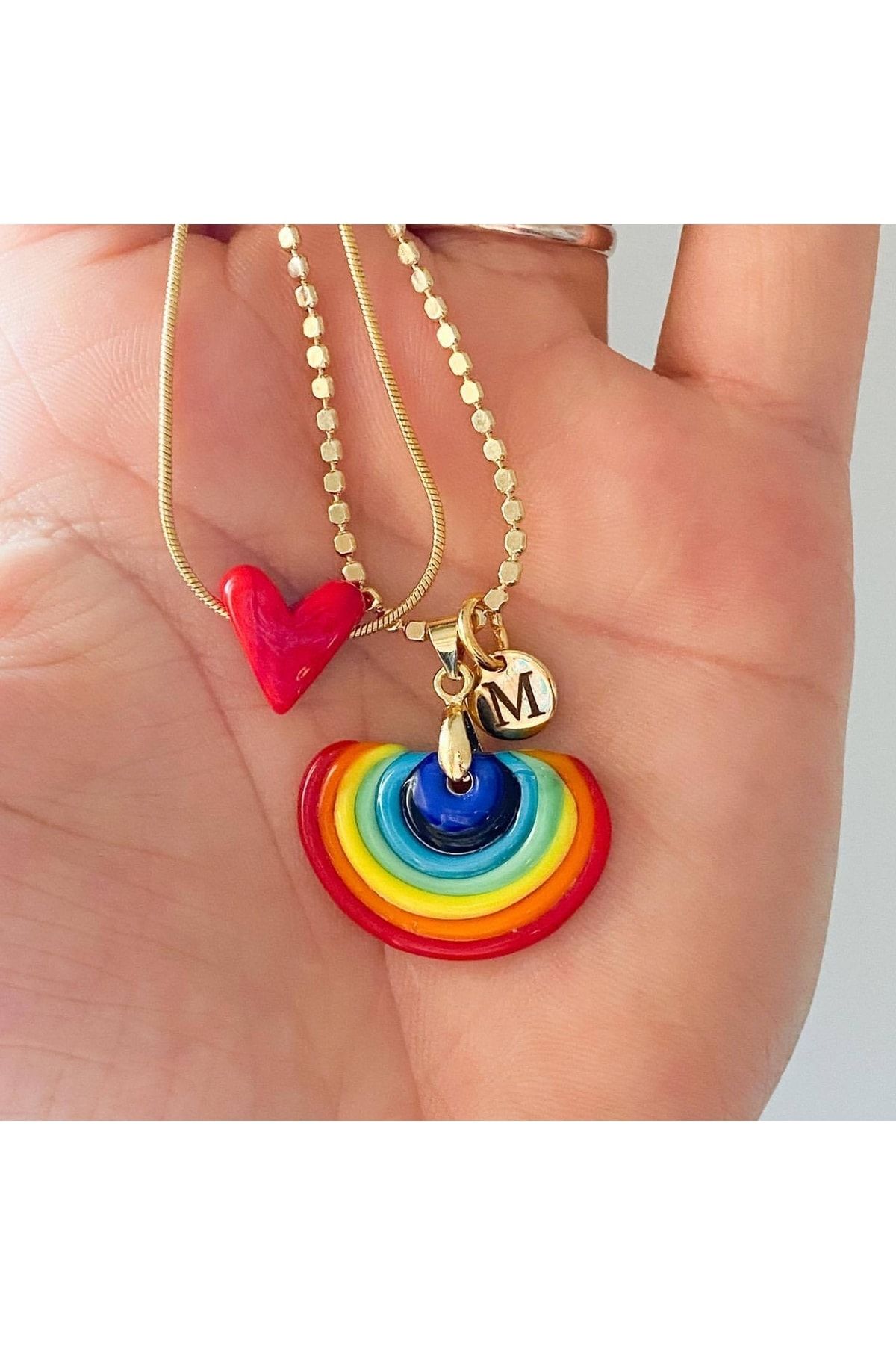 nergis collection Murano Rainbow Necklace red Heart Necklace