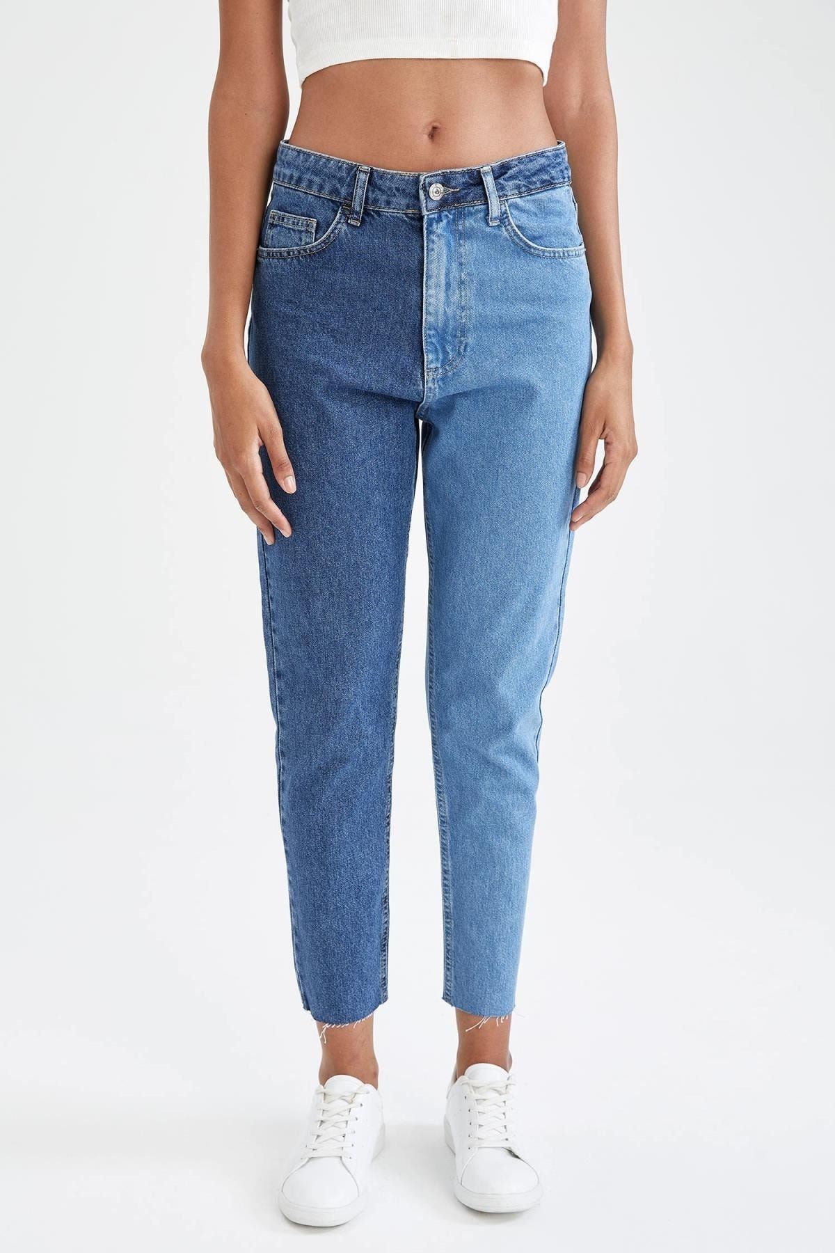 Defacto Lina Color Blocked Mom Fit Jean Trousers Trendyol