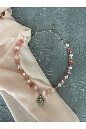 Gül Kuvars Kırık Y2k Fairycore Doğaltaş Kolye Image 0