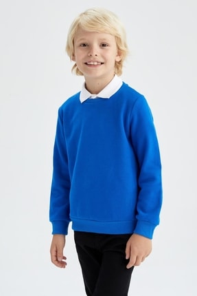 DeFacto Erkek &Ccedil;ocuk Regular Fit Okula D&ouml;n&uuml;ş Bisiklet Yaka Selanik Kumaş Sweatshirt