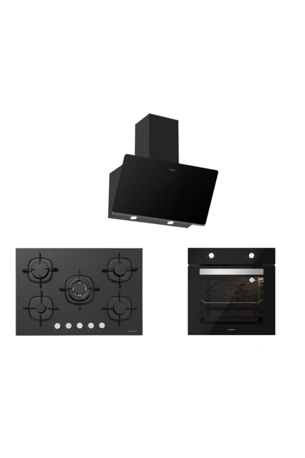 Silverline Siyah Cam Ankastre Set 5 Yıl Garanti (3457 Soho 60+cs5365b01+bo6501b01)