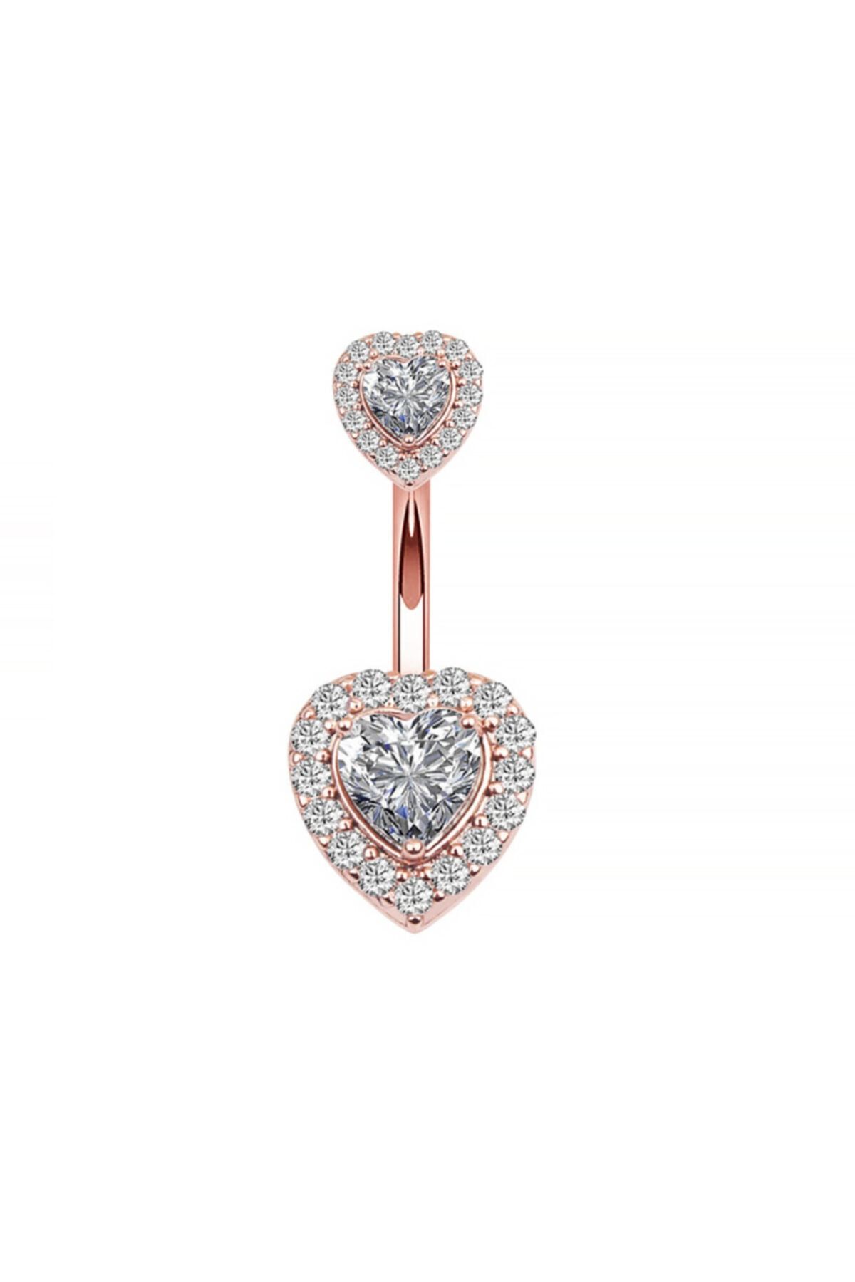 Chavin Kadın Rose Çift Kalp Taşlı Komple Taşlı Göbek Piercing Eg58rs