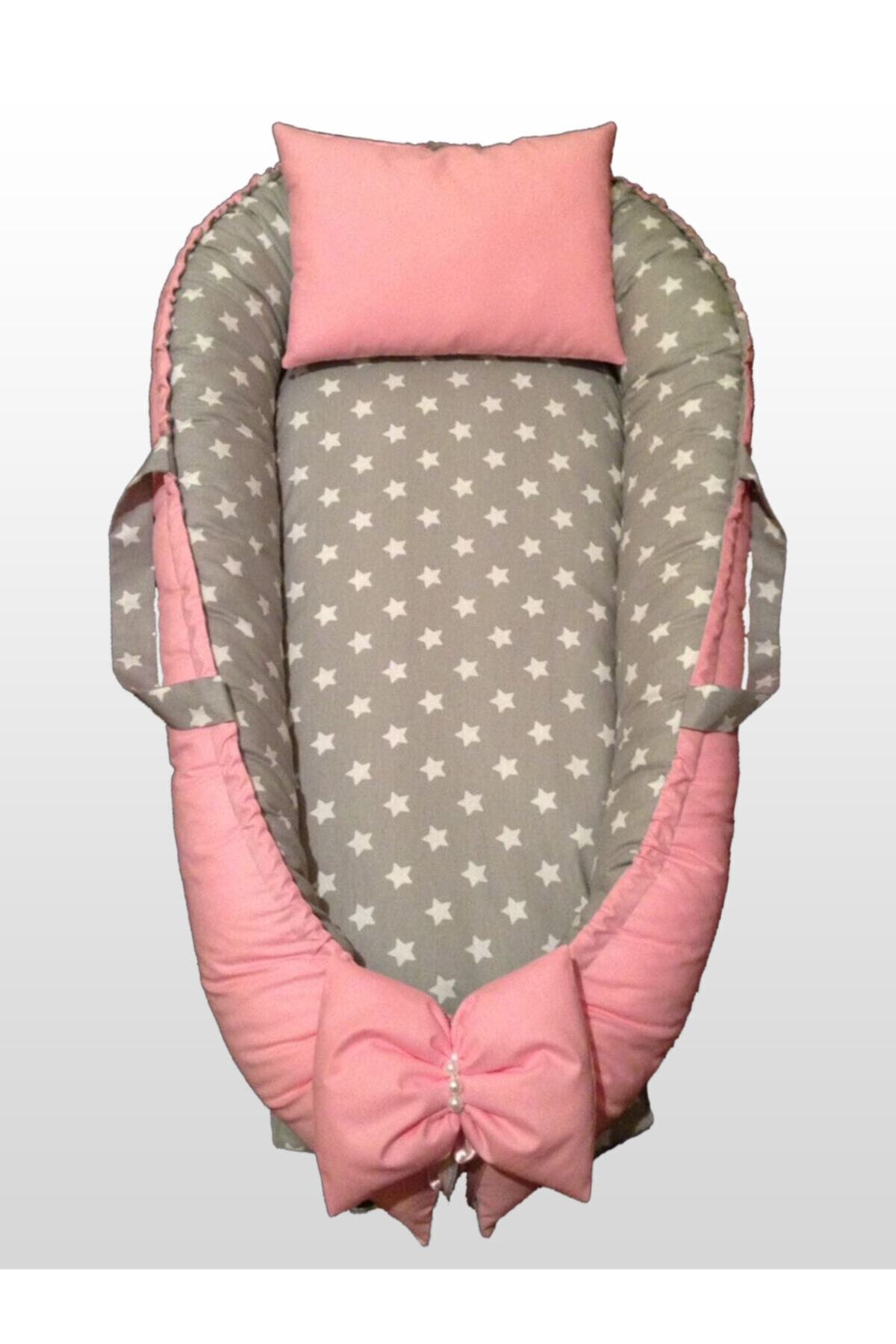 Babyce B023 - Gri Yıldızlı Ve Düz Pembe Babynest