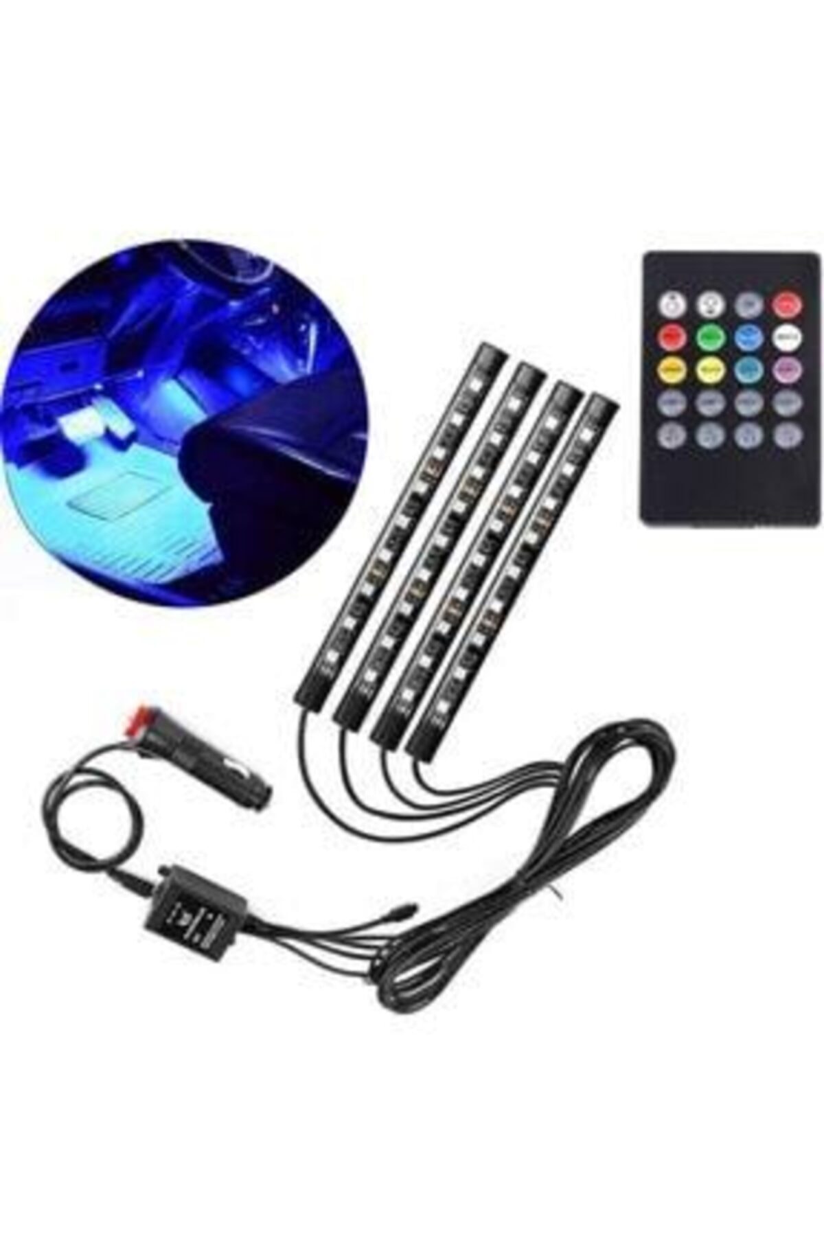 ÇınarTech Araç Içi Aydınlatma Ayak Altı Led Müziğe Sese Duyarlı Kumandalı Rgb Aydınlatma Çakmak Girişli 12v
