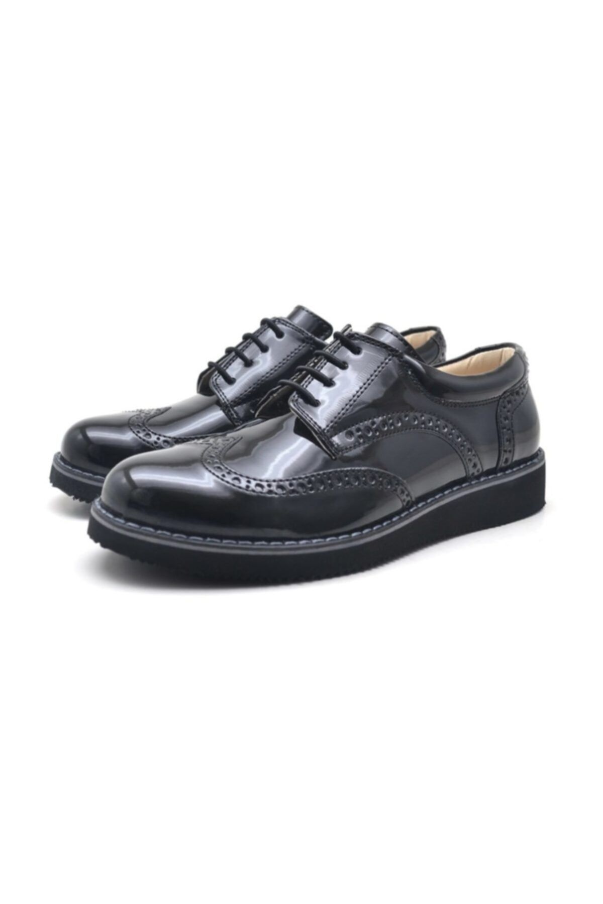 Papuccum Ortopedi Unisex Çocuk Siyah Oxford Bağcıklı Ayakkabı