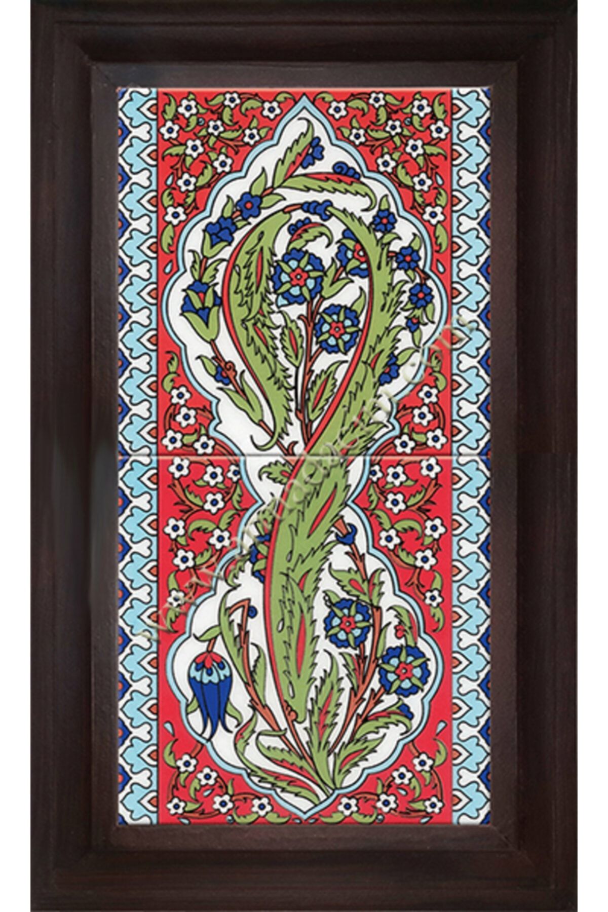 Armada Çini 20x40 Cm Ed 159 Kırmızı Kıvrık Yaprak El Dekoru Çini Pano
