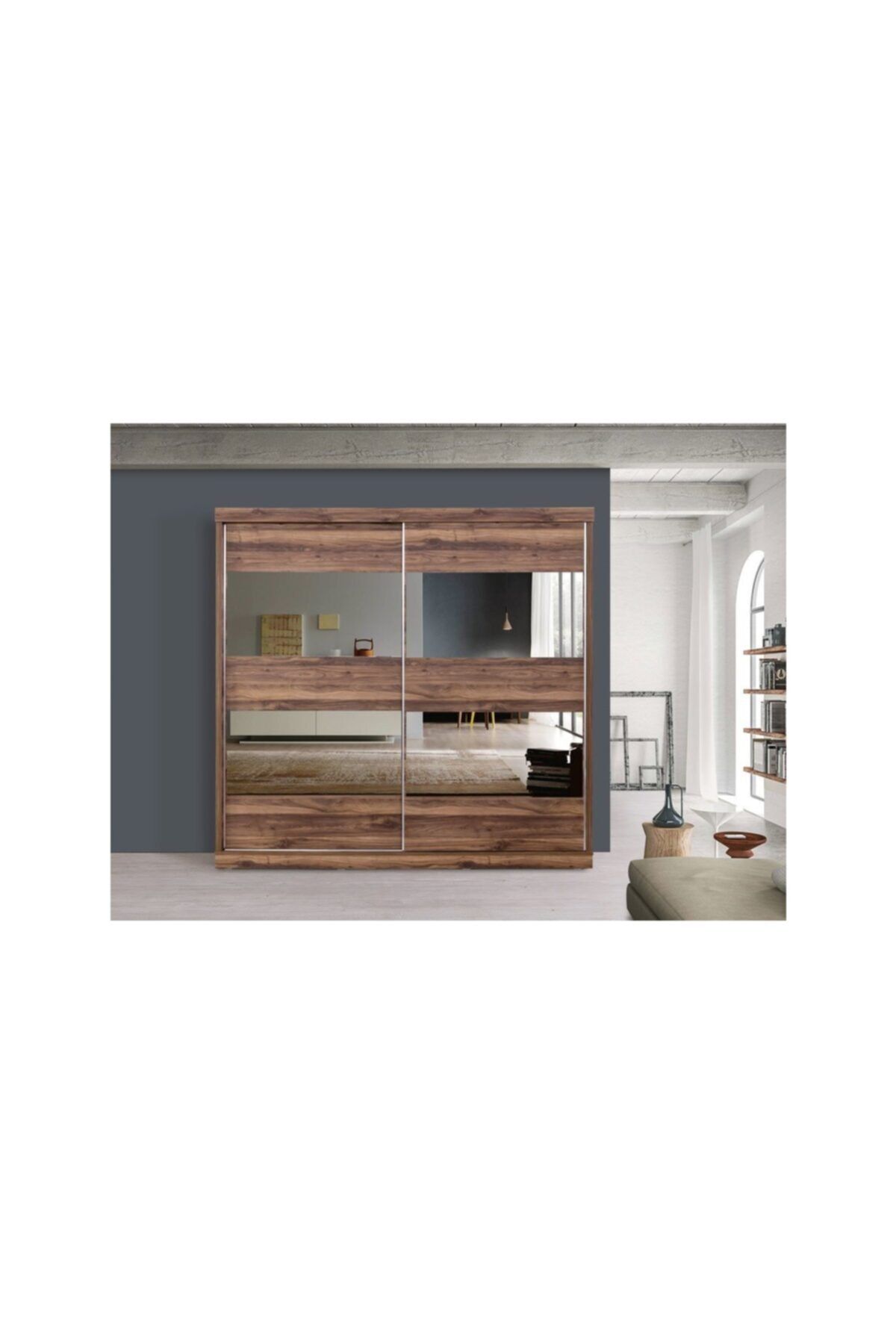 ETAŞ MOBİLYA Ceviz Sürgülü 220cm Elbise Dolabı