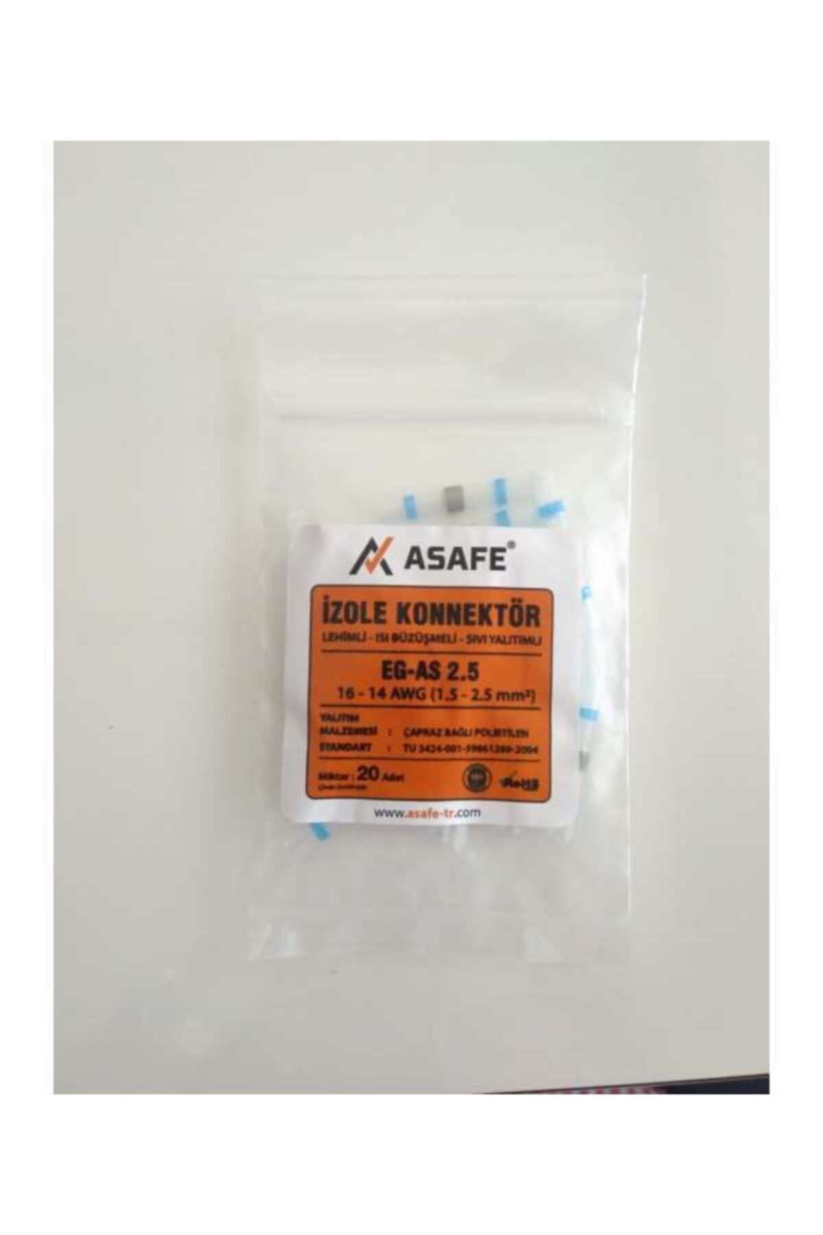 ASAFE Isı Büzüşmeli, Kendinden Lehimli, Izole Konnektör 2,5mm (20li)