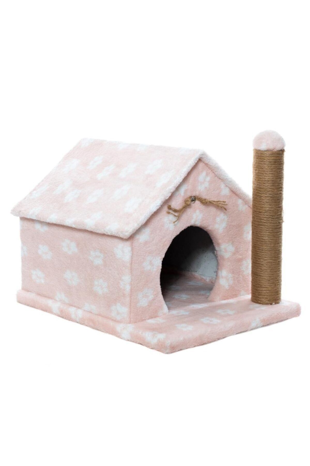 BEBEBEBEK Tek Katl Çatılı Kedi Tırmalama Evi Pembe