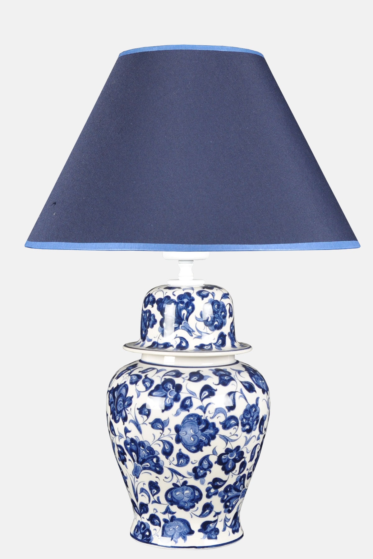 Qdec Bleu Blanc Şah Vazo Abajur Lotus K.mavi