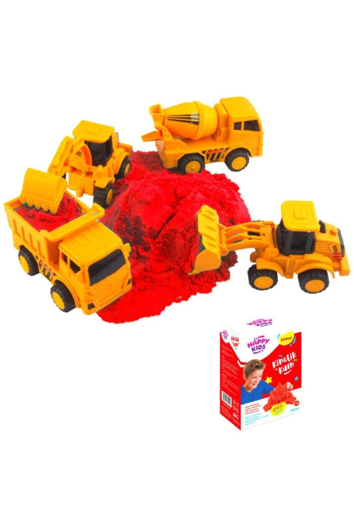 Joy and Toys Oyuncak Sürtmeli Iş Makineleri Şantiye Seti Kırmızı Kinetik Kum, Kamyon, Kepçe, Kazıyıcı, Harç K